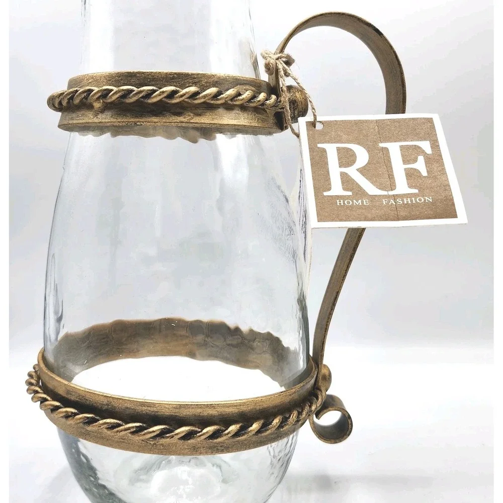 RF Home Fashion Rustic Wrought‎ Metal And Clear Glass Pitcher Vase Handcrafted